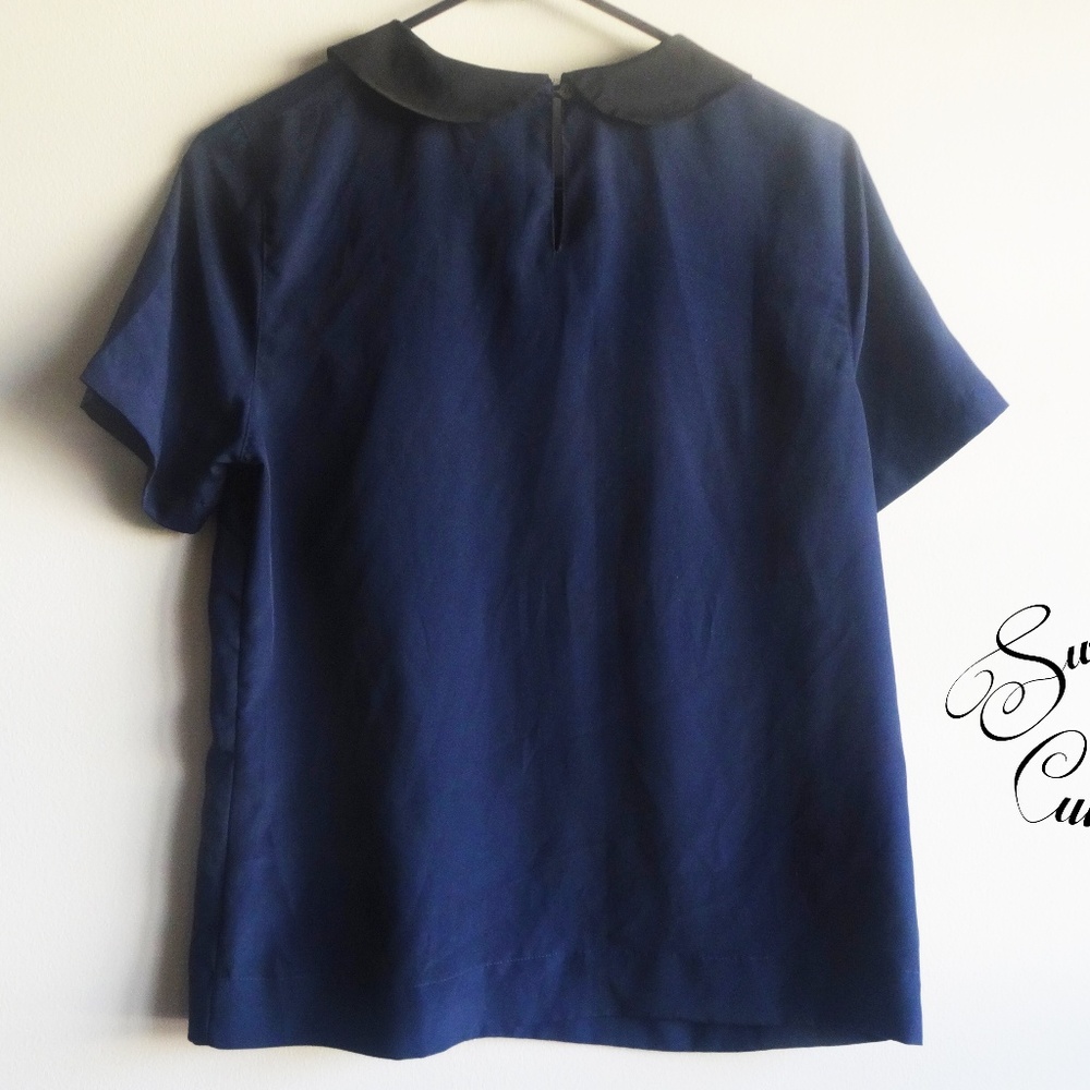 ❌🛑SOLD🛑❌BLOUSE SHIRT BLACK/NAVY PETER PAN COLLAR - Picture 7 of 7